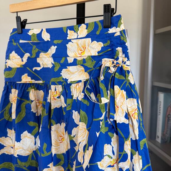 Cara Cara Kayla Floral Midi Skirt NEW Blue Holland Tulips Pleated Poplin NWT 4 - Picture 4 of 7